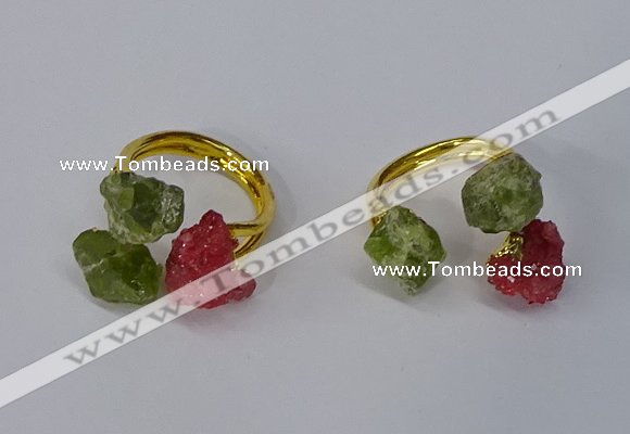 NGR214 5*8mm - 6*10mm freeform druzy agate & peridot rings wholesale